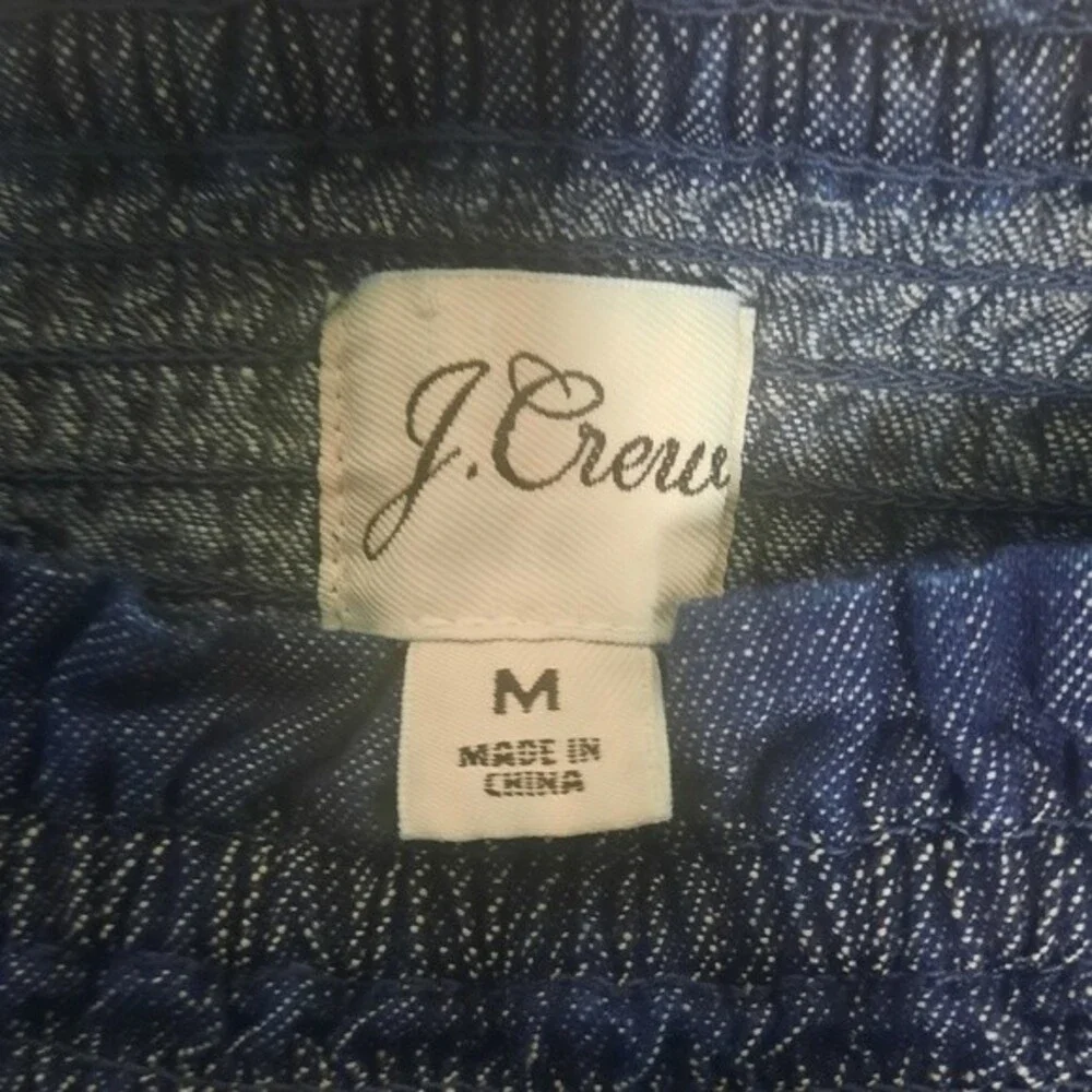J. Crew Smocked Puff Sleeve Chambray Dress Birch Wash Size Medium